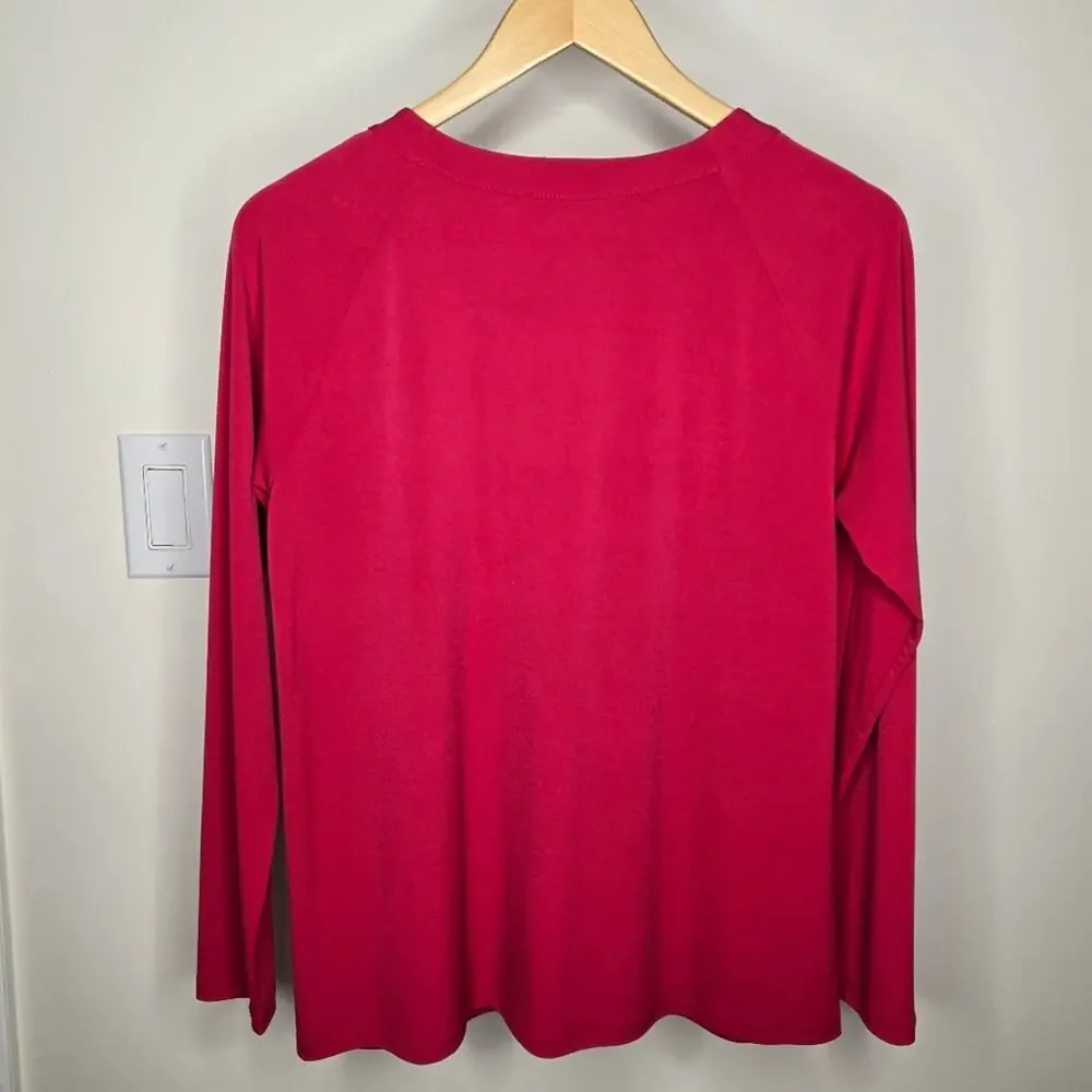 MICHAEL KORS Fusia Pink Long Sleeve Top Keyhole Neck Size M
